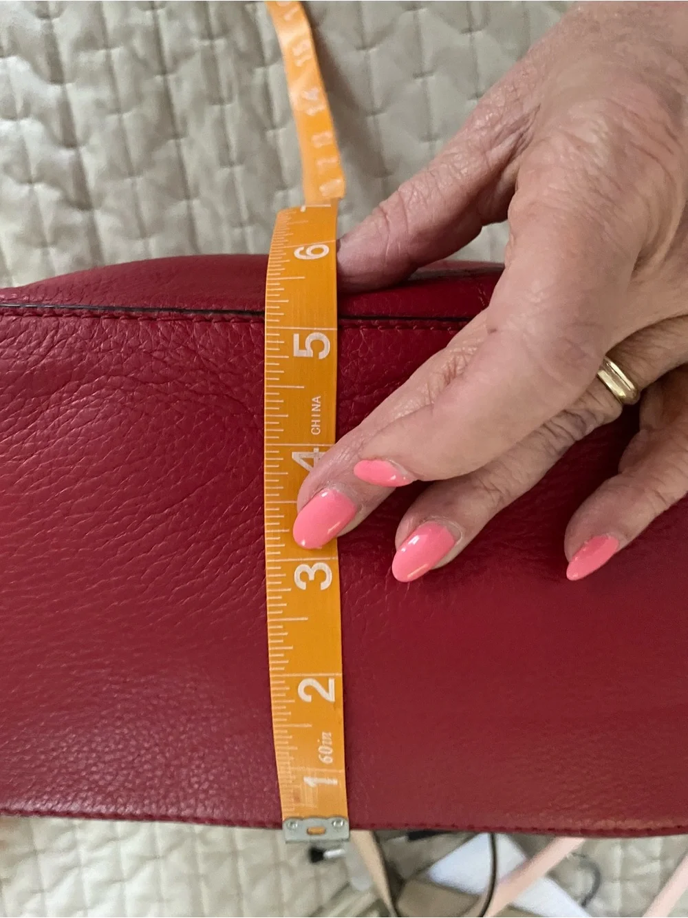MICHAEL KORS Red Leather Tote with Beige Handles